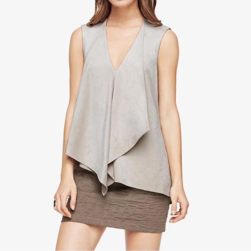 BCBG MaxAzria Light Stone Abby Faux Suede with Ruffle A Symmetrical Cut Tank Top
